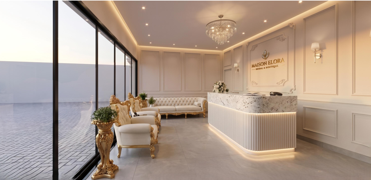 Perspectiva oficial da recepção da futura Maison Elora Bridal & Boutique